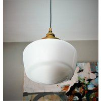 School House Pendant Light - Vintage Milk Glass Globe Brass Fixture Bohemian Decor Ceiling | Etsy (US)