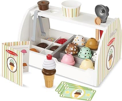 Melissa & Doug Wooden Scoop & Serve Ice Cream Counter, Play Food and Accessories, 28 Pieces, Real... | Amazon (CA)