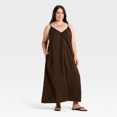 Women's V-Neck Tie-Front Cami Maxi Dress - A New Day™ Dark Brown XXL | Target