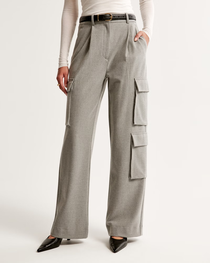 Women's Brushed Suiting Tailored Cargo Wide Leg Pant | Women's Bottoms | Abercrombie.com | Abercrombie & Fitch (US)