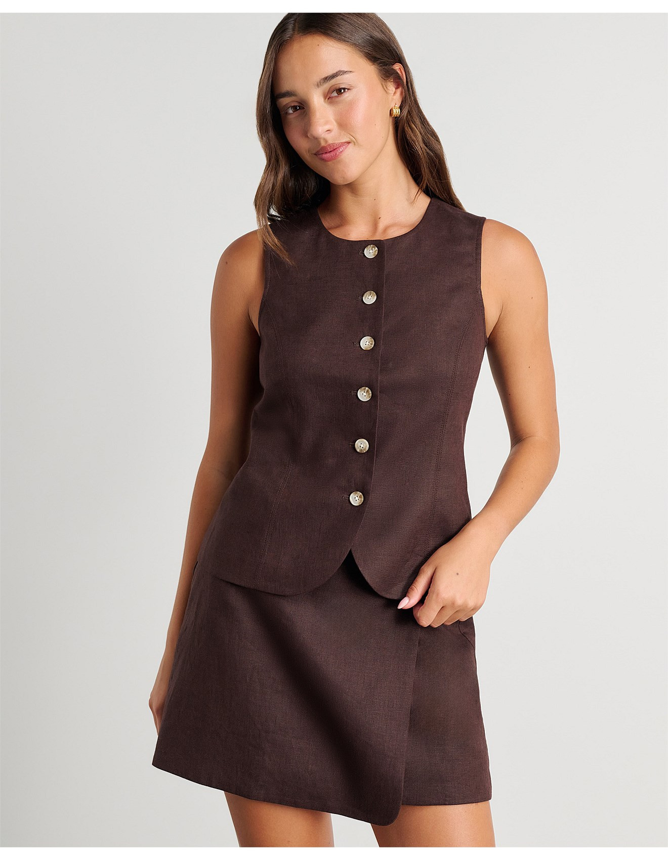 KAYLA ROUND NECK LINEN VEST | David Jones (Australia & New Zealand)