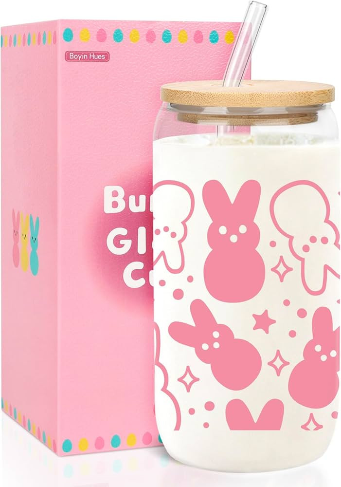 Easter Bunny Cup, Easter Gifts for Women Girls Kids, Teens Basket Stuffers, Cute 16oz Glass Iced ... | Amazon (US)