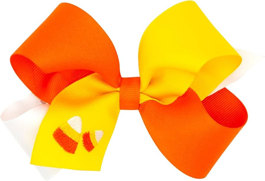 Wee Ones Girls' Tri-Color Grosgrain Hair Bow with Halloween Themed Embroidery on a WeeStay No-Sli... | Amazon (US)