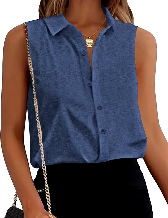 Zeagoo Women's Button Down Shirts Sleeveless Blouses Casual V Neck Tank Tops | Amazon (US)