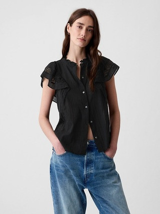 Crinkle Gauze Flutter Sleeve Shirt | Gap (US)