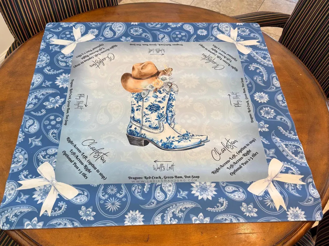 Mahjong Instructional Mat with bag: Cowboy Boot, western Neoprene noise reducing mat | Etsy (US)