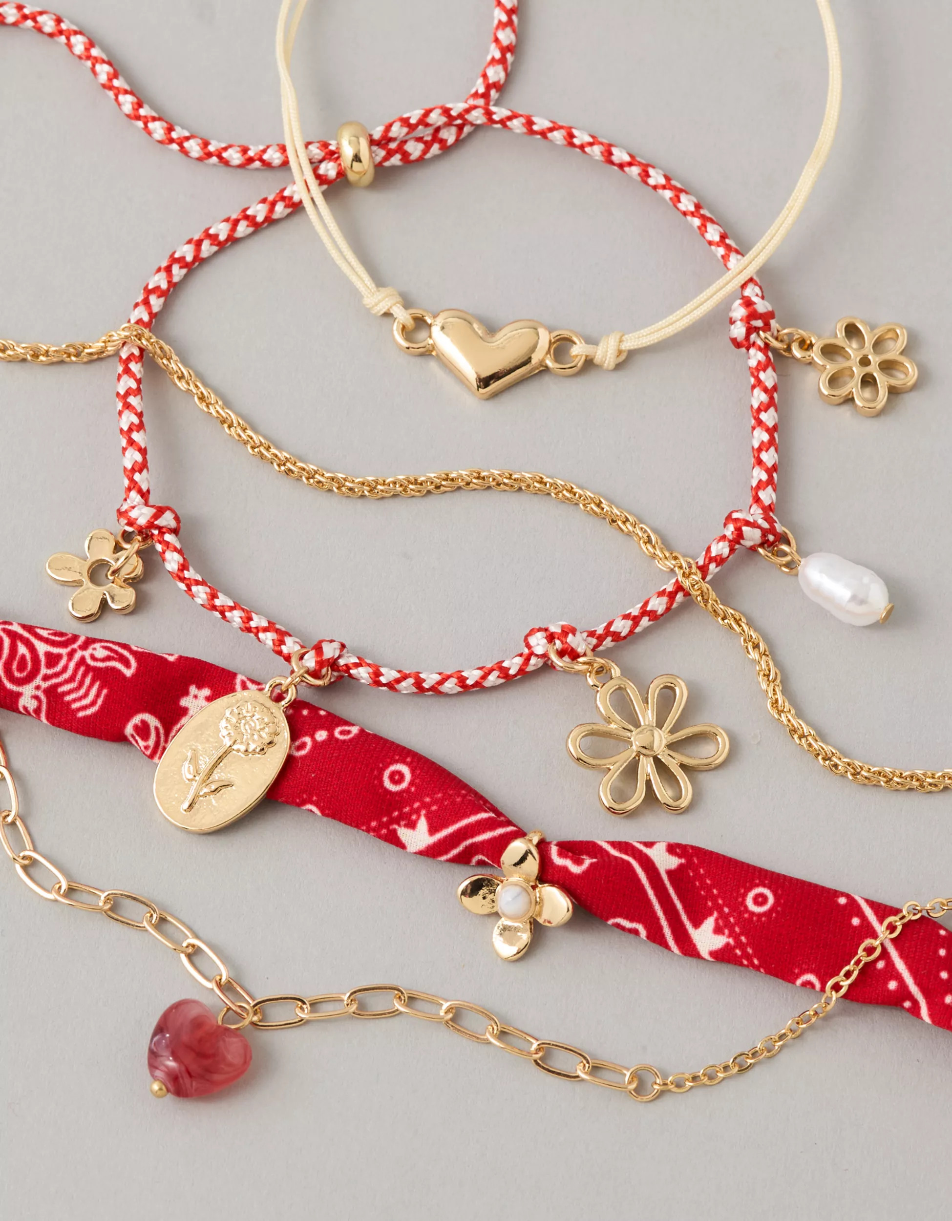 AE Red Bandana Bracelets 5-Pack | American Eagle Outfitters (US & CA)