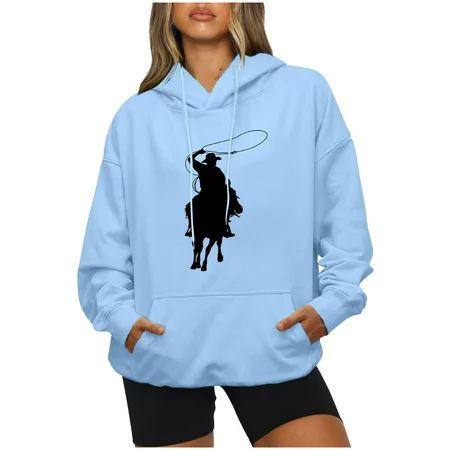 Hfyihgf Hooded Sweatshirt for Women Novelty Cowgirl Cowboy Vintage 80s Graphic Pullovers Drawstring  | Walmart (US)