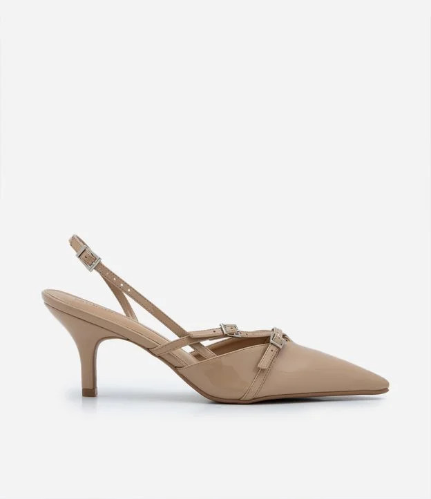 Sapato Scarpin Slingback com Fivelas e Bico Fino Bege | Renner (BR)