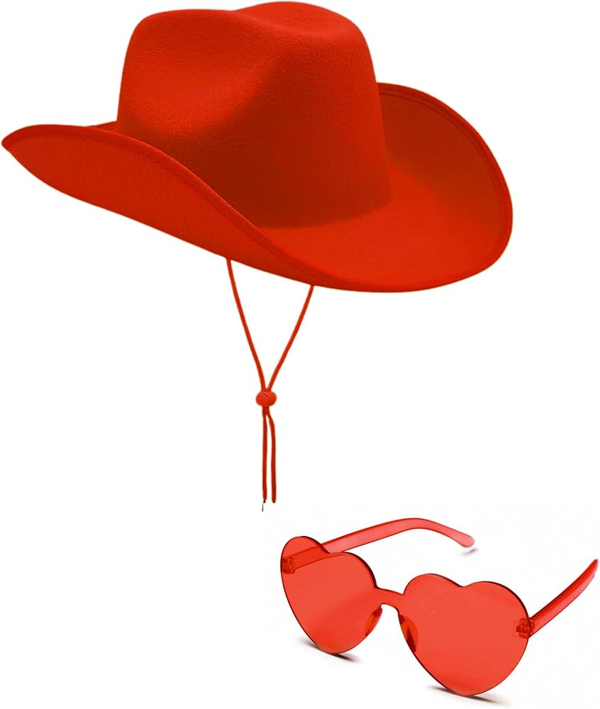 4E's Novelty Cowboy Hat with Heart Shaped Glasses for Adults Women Men, Felt Cowgirl Hat Western ... | Amazon (US)