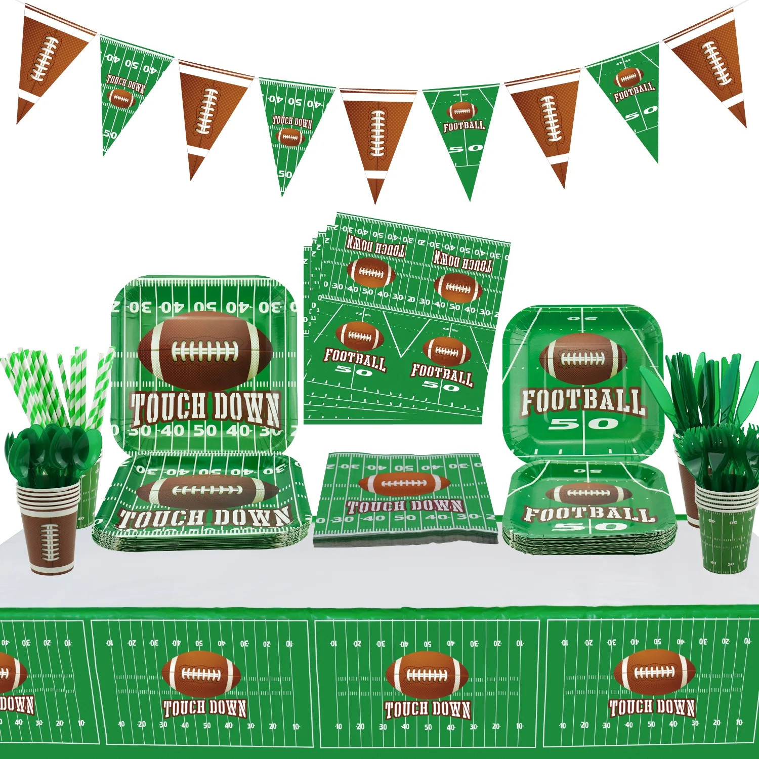 Football Theme Party Supplies - Includes Football Banner, Plates, Napkins, Cup, Tablecloth, Knive... | Walmart (US)