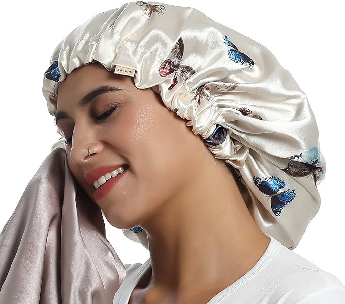 SAYMRE 100% Mulberry Silk Lined Bonnet Adjustable Satin Sleep Cap 19 Momme Silk Bonnet for Women ... | Amazon (US)