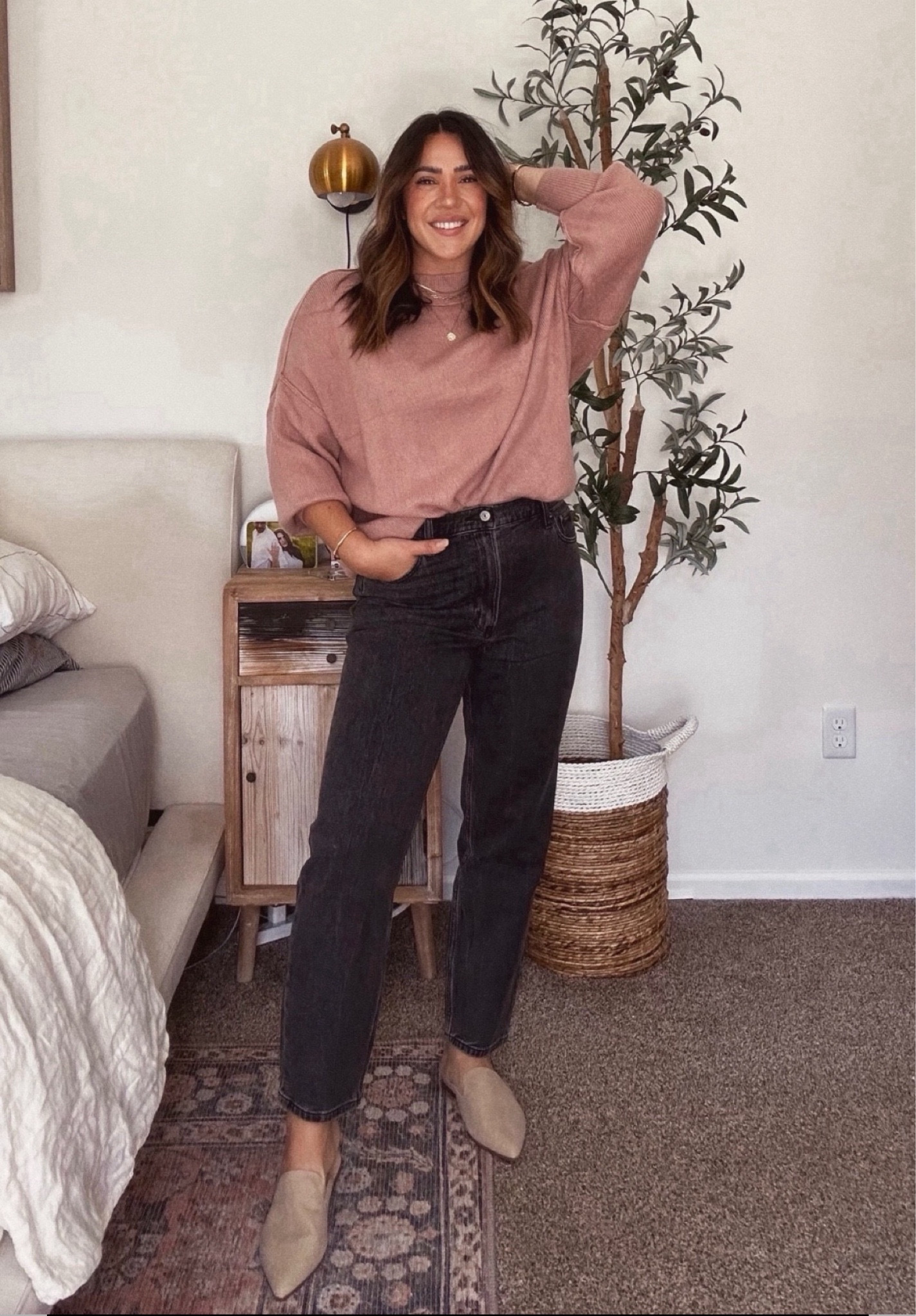 My size 29/8, go down if in between. Also available in curve love. 
fall outfit , thanksgiving outfit , holiday look 
Jeans, denim, mom look, size 10, midsize, thick belly, apple shape 

#LTKHoliday #LTKMidsize #LTKSeasonal