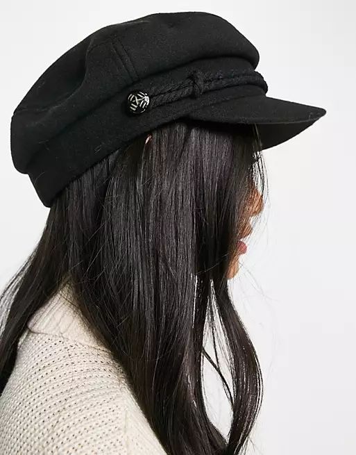 ASOS DESIGN high crown baker boy hat with size adjuster in black | ASOS (Global)