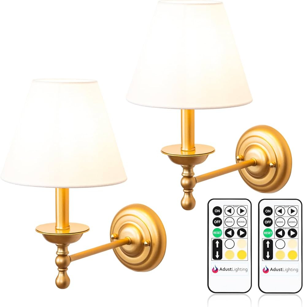 Adust Battery Operated Wall Sconce Set of Two Remote Control Dimmable Rechargeable LED Light Bulb... | Amazon (US)