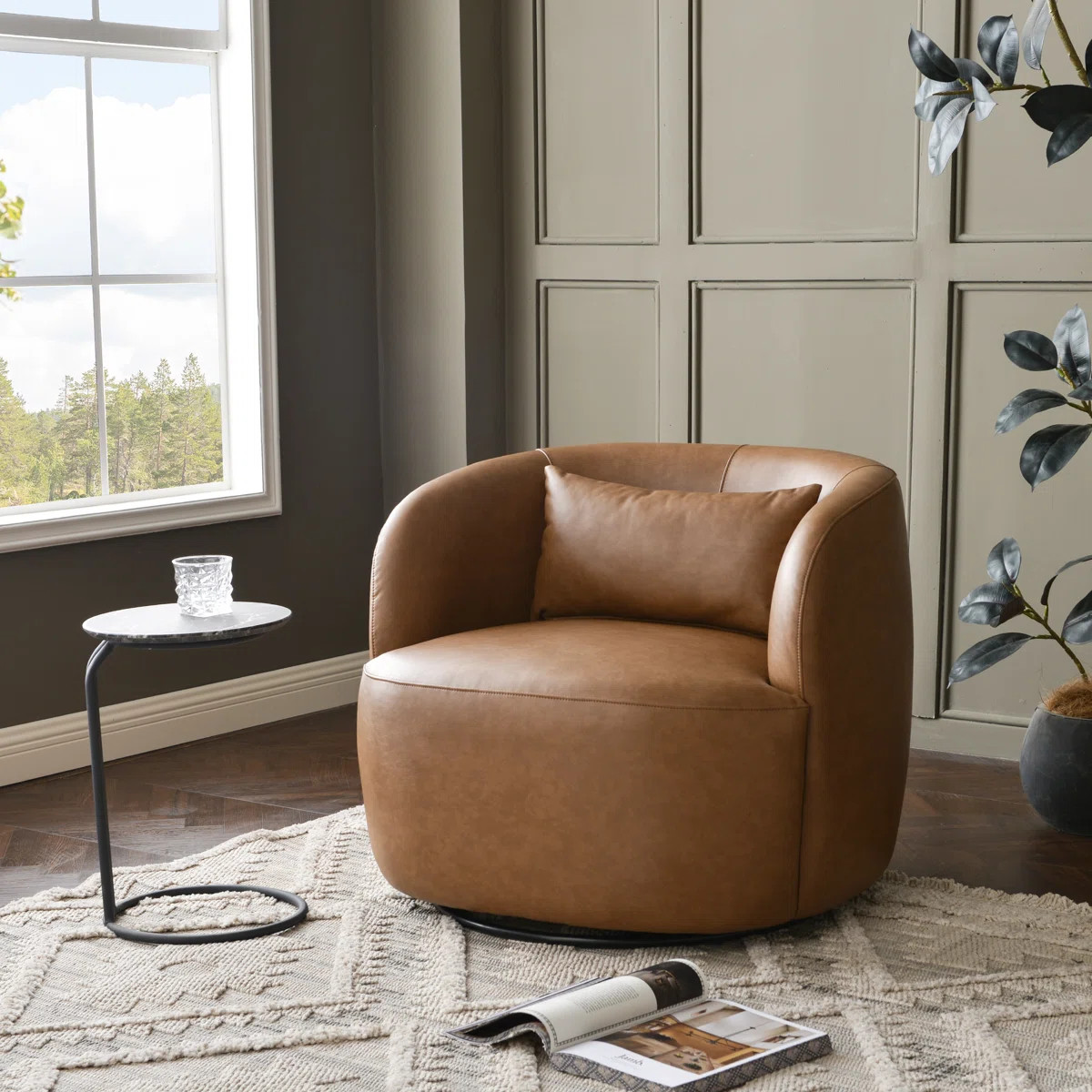Sydney 34" Wide Faux Leather Upholstered Swivel Armchair | Wayfair North America