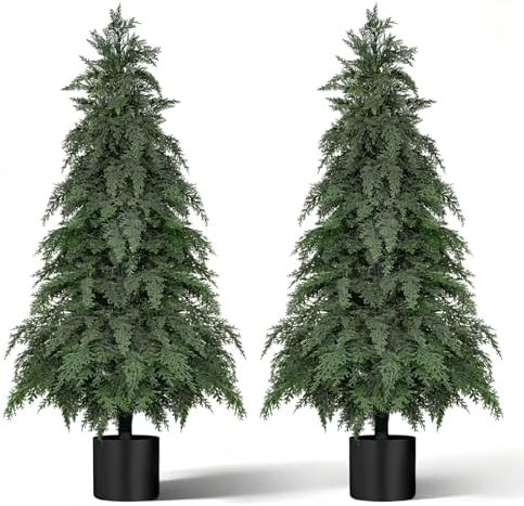 4FT Artificial Topiary Tree with Pot, 2 Pack Fake Evergreen Tree for Porch, Artificial Plants for... | Amazon (US)