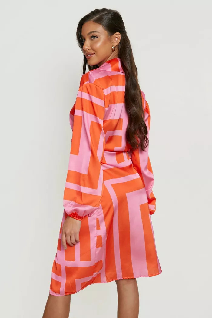 Stripe Satin Wrap Shirt Dress | Boohoo.com (US & CA)