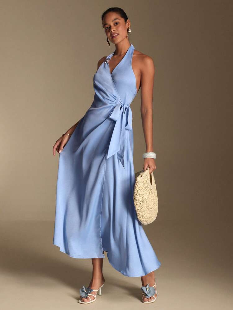 Swim Oasis 2026 Summer New Arrival Vacation Style Halter Dress, Starfish Decor Slit Long Dress | SHEIN