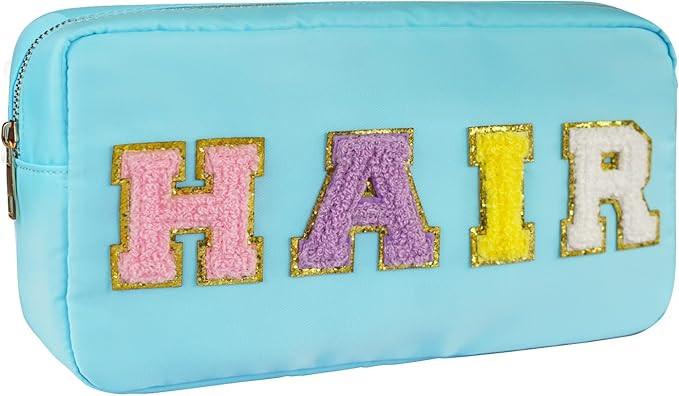 Preppy Patch Makeup Bag-Nylon Cosmetic Preppy Makeup Hair Bag with Zipper-Varsity Stoney Clover C... | Amazon (US)