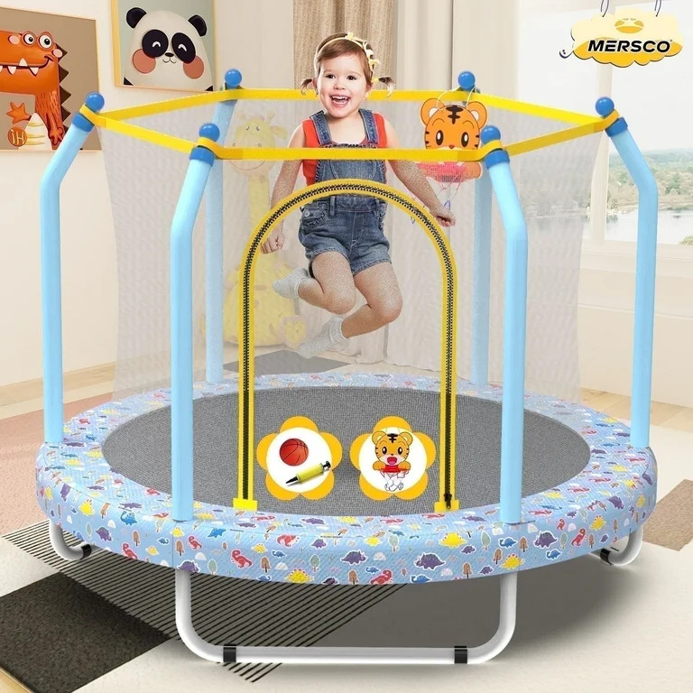 Mersco 55inch Toddler Trampoline, Mini Trampoline for Kids with Enclosure and Basketball Hoop, Bi... | Walmart (US)