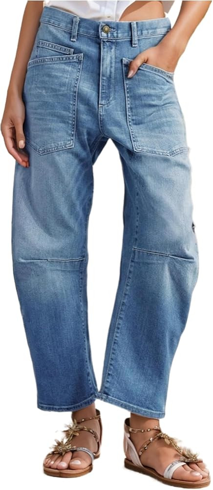 Kedera Women's Barrel Jeans Pants Straight Wide Leg Y2K Denim Pants Baggy Boyfriend Jeans with Po... | Amazon (US)