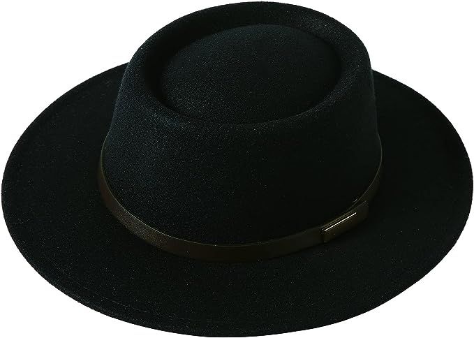 Lanzom Women Vintage Wide Brim Warm Wool Fedora Hat Belt Panama Hat Felt Jazz Hat (A-Army Green M... | Amazon (US)