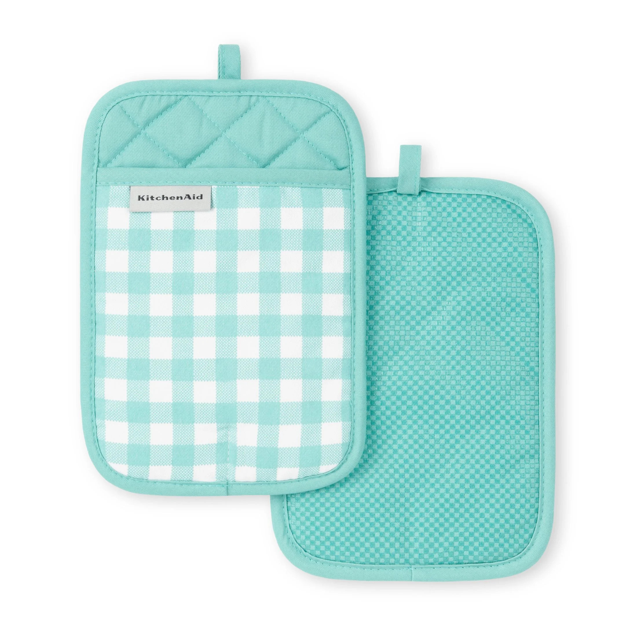 KitchenAid Gingham Pot Holder 2-Pack Set, Aqua Sky, 7"x10" | Walmart (US)