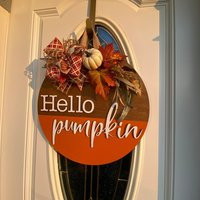 Hello Pumpkin Door Hanger Hand-Painted Fall Wooden Sign | Etsy (US)