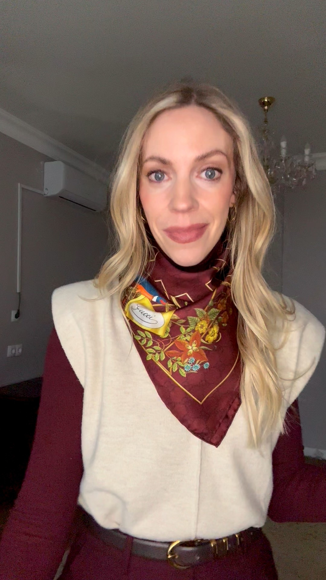 Workwear look, burgundy, Gucci silk scarf, H&M workwear, burgundy pants, chocolate brown kitten heel boots 

#LTKCyberWeek #LTKWorkwear #LTKSaleAlert