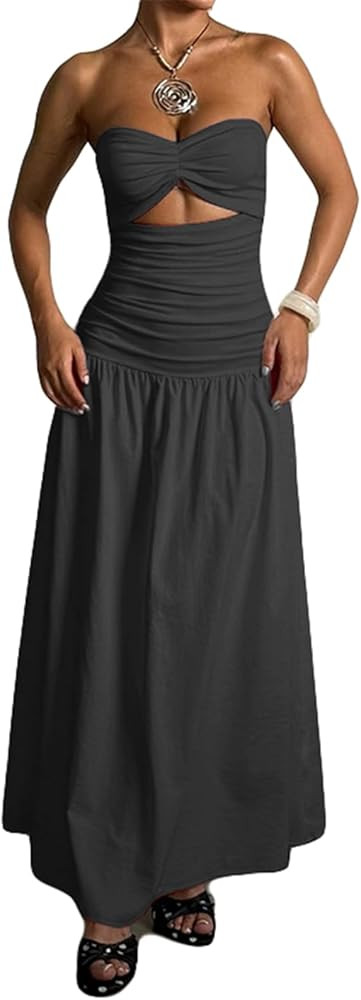 Qikaka Women's Off Shoulder Ruched Ruffles Solid Bodycon Sexy Nightclub Party Dress | Amazon (US)