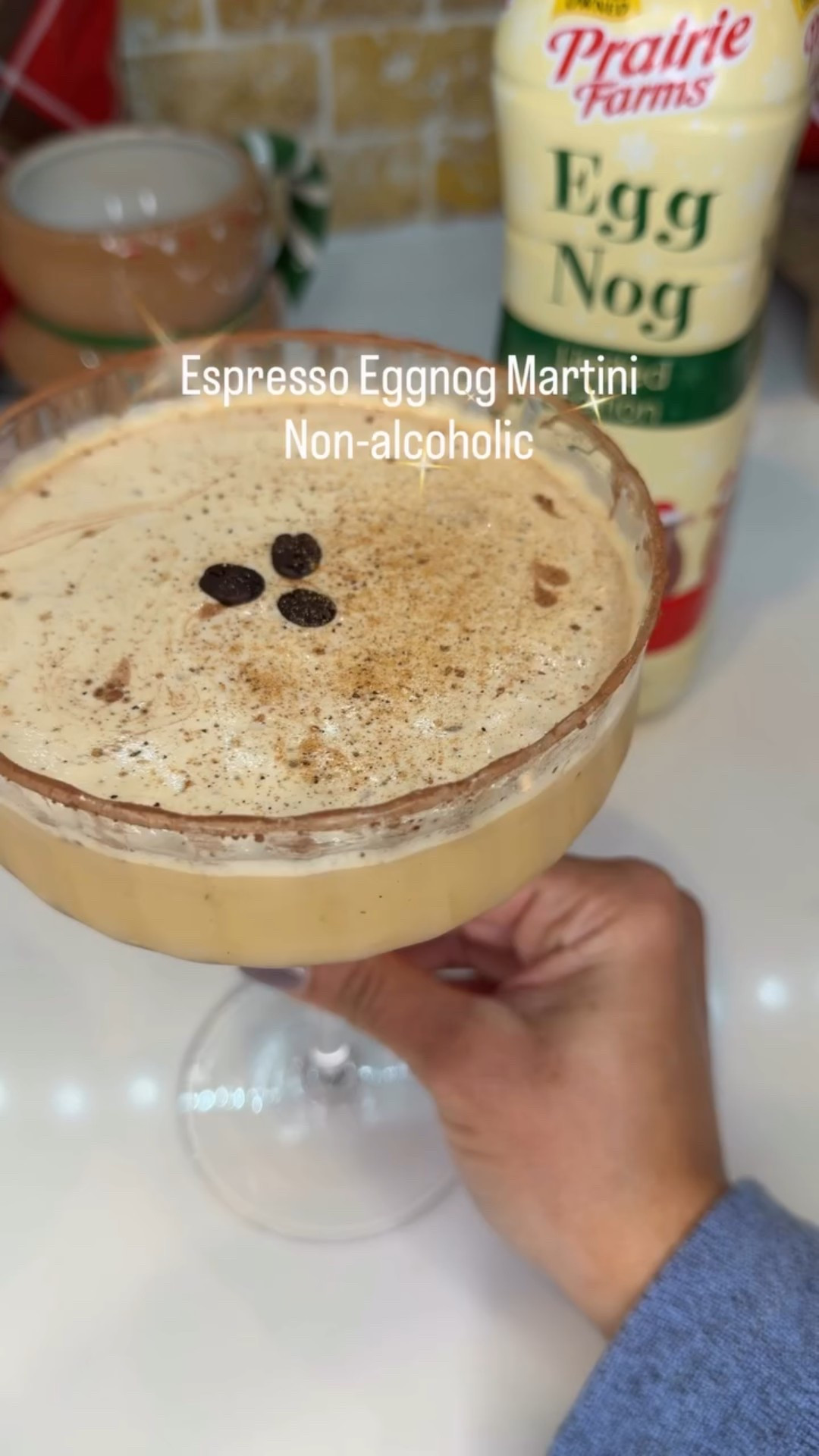 This Non-Alcoholic Espresso Eggnog Martini tastes like the holidays put on a cozy sweater and gave me a warm hug. ☕️✨
Creamy, bold, sweet, and so satisfying… all without alcohol. Honestly? Kinda obsessed. 🤭

Recipe:
• Ice
• 2 shots espresso
• 3 oz eggnog
• Splash of vanilla
Shake until you start questioning why you ever paid $12 for a drink someone else made 😂

Rim: agave syrup + cocoa powder
Garnish: coffee beans + nutmeg or cinnamon

Zero alcohol. 100% holiday magic. 🍸✨

#MocktailRecipe #HolidayMocktails #EspressoMocktail #EggnogRecipe #FestiveSips #NonAlcoholicDrinks #WinterMocktails #MocktailMagic #CozySeasonSips #Drinkstagram #NACommunity #HolidayVibes #SeasonalSips #DeliciousDrinks #SipSipHooray