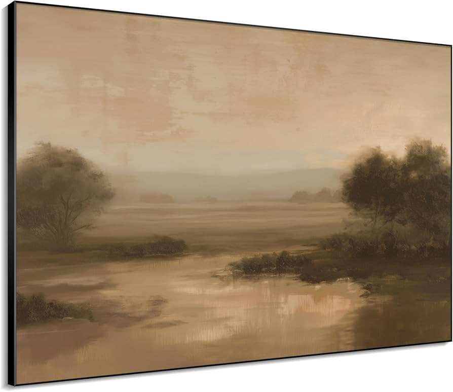 SIGNLEADER 36"x46" XL Framed Wall ArtMinimalist Golden Marsh Landscape with Soft Reflection (Fram... | Amazon (US)