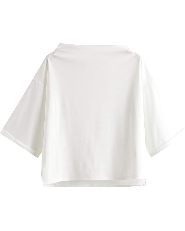 SweatyRocks Women's 3/4 Sleeve Mock Neck Basic Loose T-Shirt Elegant Top | Amazon (US)