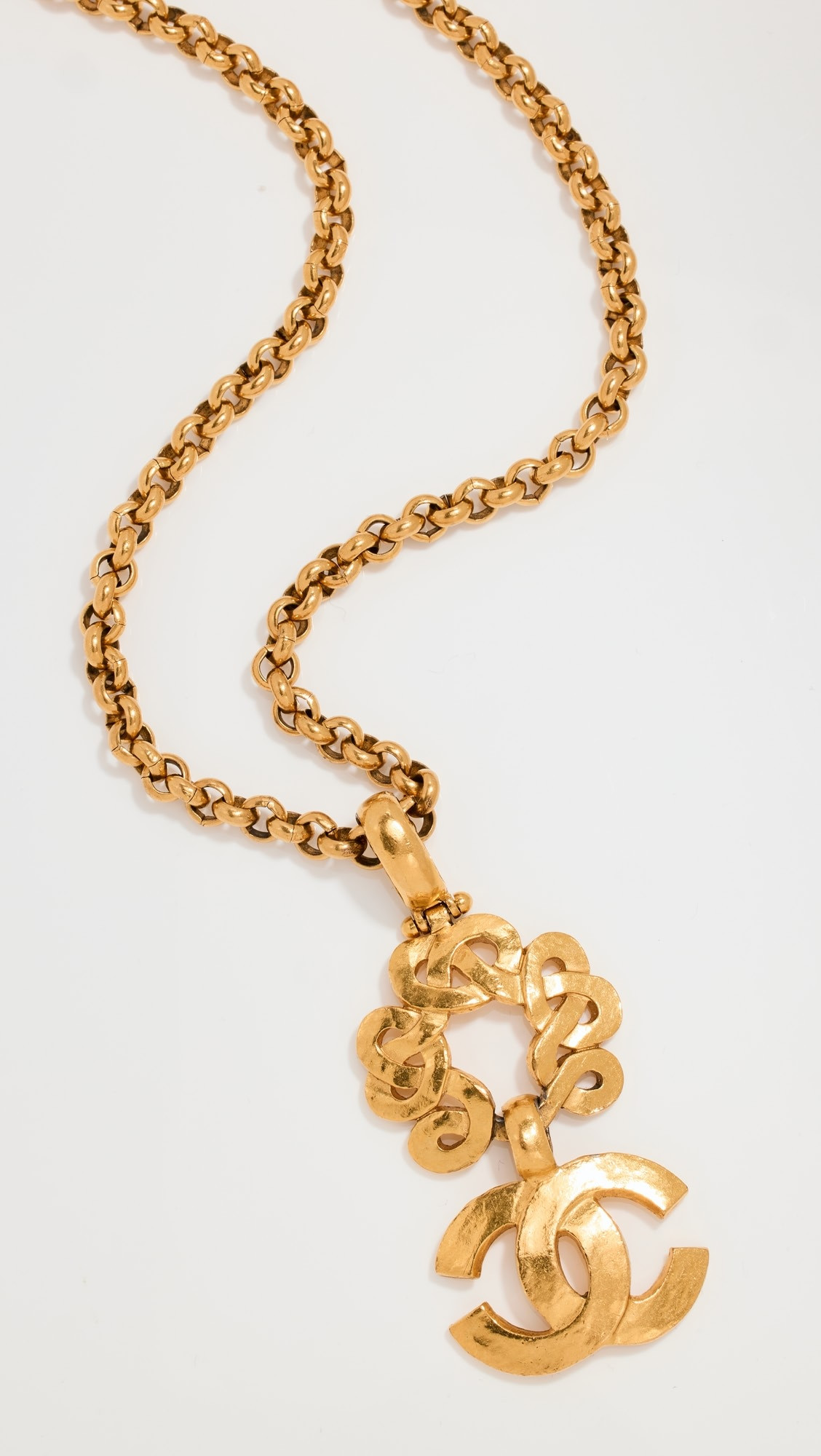 Chanel Gold Squiggle CC Dangle Necklace | Shopbop