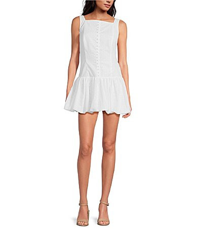Gianni Bini Vitasta Square Neck Embroidered Cotton Bubble Hem Mini Dress - 14 | Dillard's
