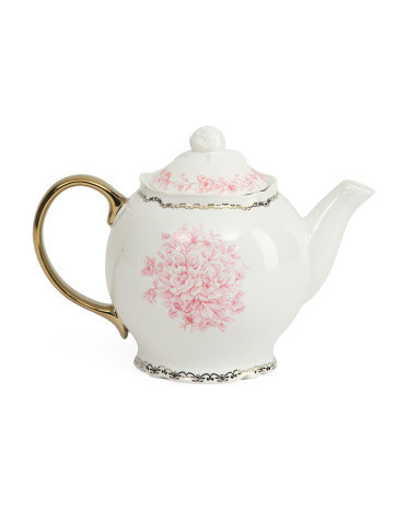 Porcelain Genevieve Floral Teapot, Gold | TJ Maxx