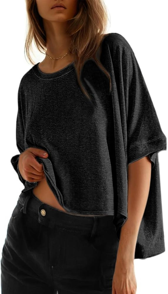 Dokotoo Summer Shirts 2025 Womens Solid T Shirts for Women Loose Oversized Tops Basic Tee | Amazon (US)