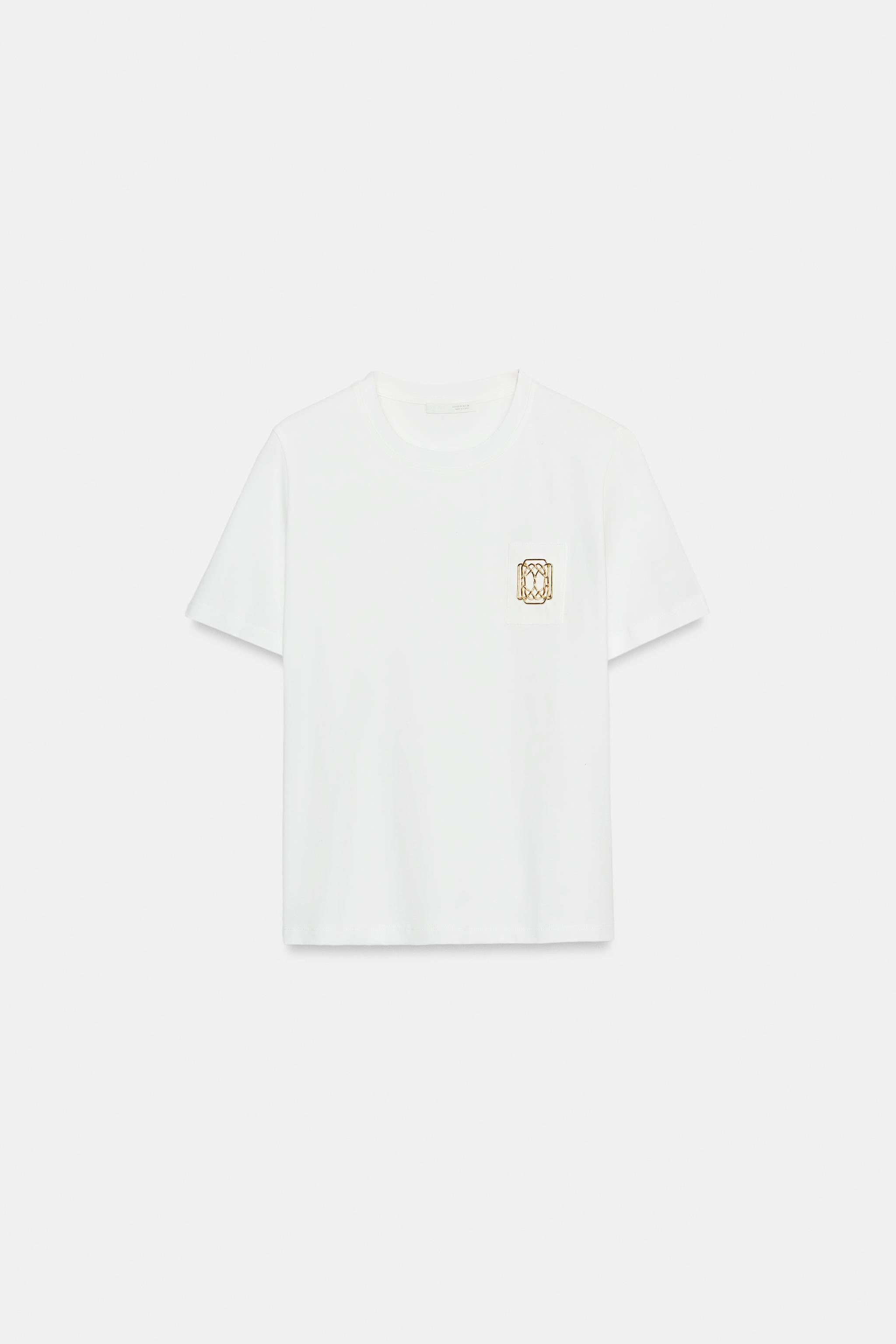 METALLIC BEAD TRIM T-SHIRT | Zara US
