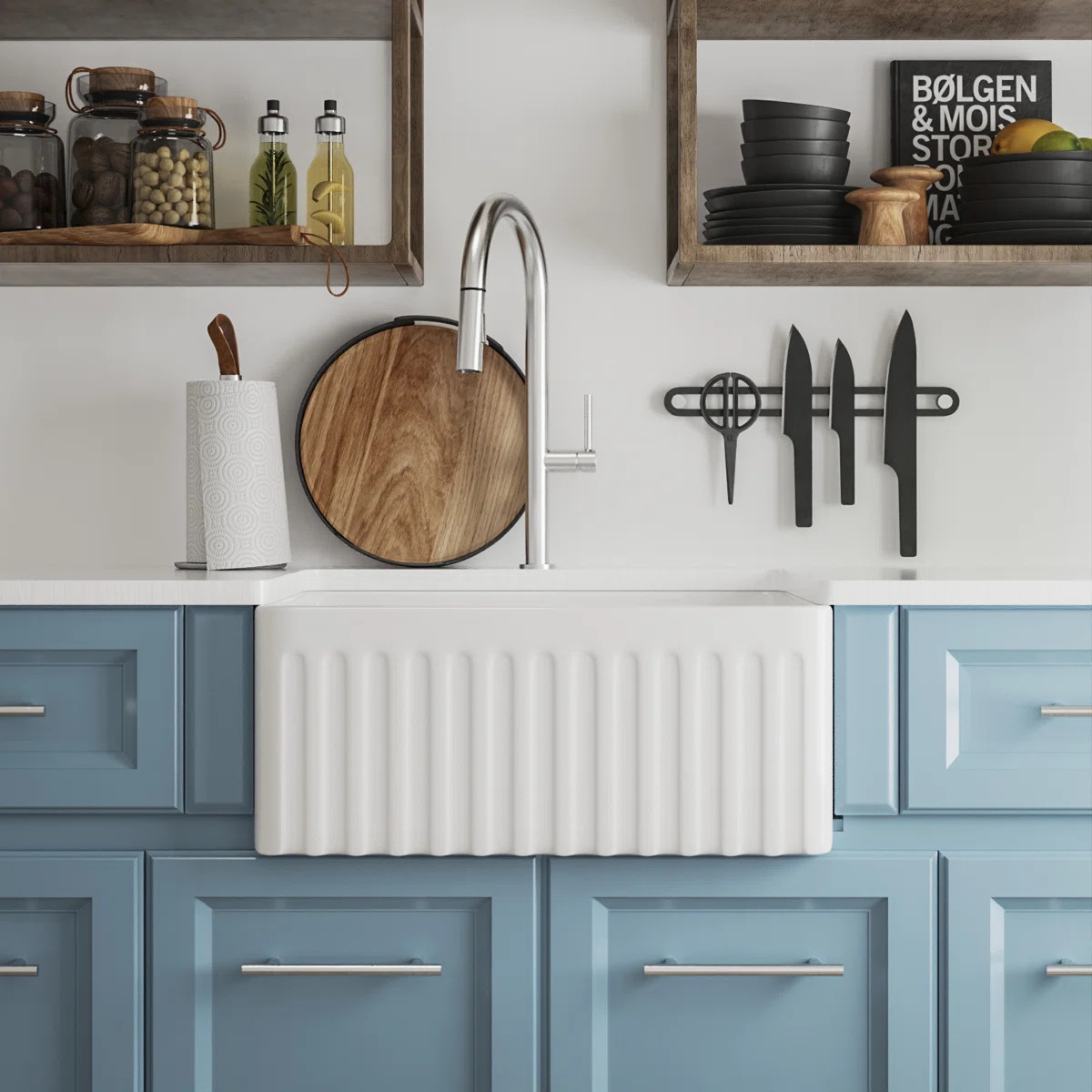 Perch 24" L X 18" W Single Bowl Farmhouse/Apron Kitchen Sink with Sink Grid and Basket Strainer D... | Wayfair North America