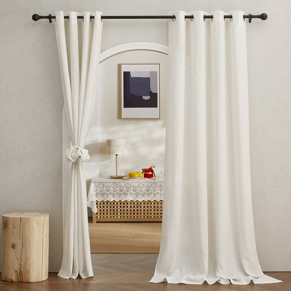 NICETOWN Semi Sheer Linen Curtains 95 inch Length 2 Panels, Grommet Open Linen Weave Vertical Cur... | Amazon (US)