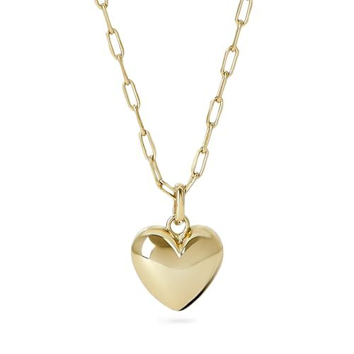 Ana Luisa Lev Puffed Heart Necklace - 14K Gold & Silver Heart Chain Necklace + Charm - Hypoallerg... | Amazon (US)