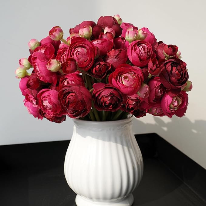 18 Pcs Ranunculus Artificial Flowers Burgundy Mini Faux Ranunculus Flowers Real Touch for Wedding... | Amazon (US)
