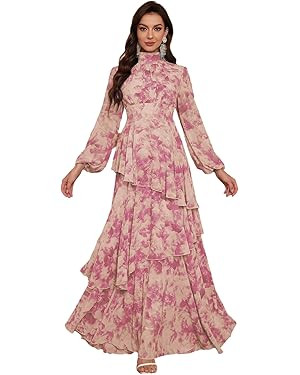 TOLEEN Summer Casual Dresses for Women 2024 Spring Fashion Boho V Neck Long Sleeve Ruffle Floral ... | Amazon (US)