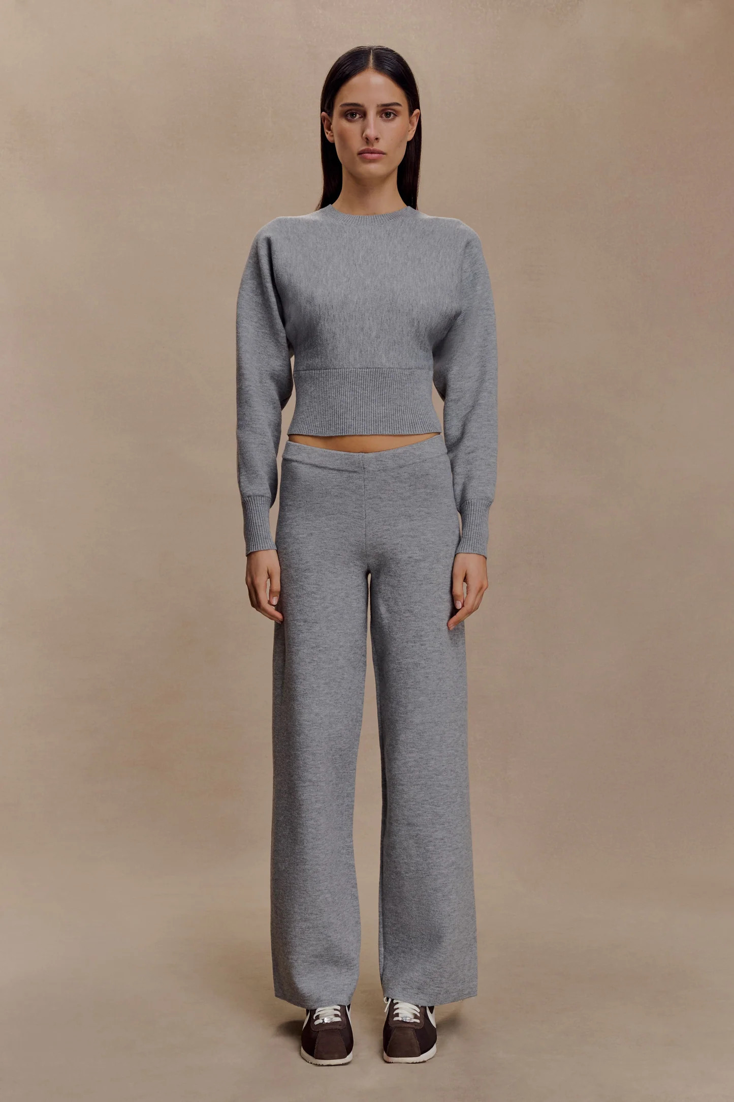 Straight Leg Knit Pants - Grey Marle | MESHKI US
