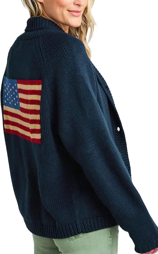 Mxiqqpltky American Flag Cardigan Sweaters for Women Y2K Striped Star Long Sleeve Button Down 4th... | Amazon (US)