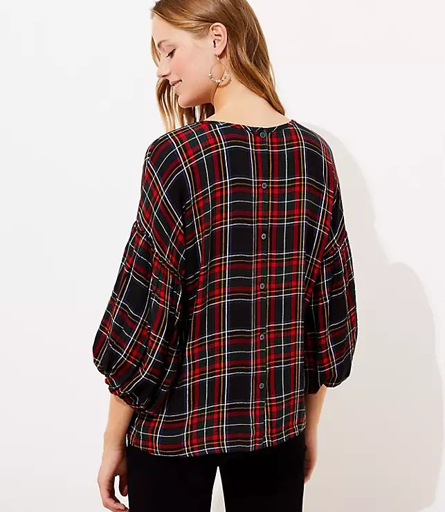 Plaid Button Back Balloon Sleeve Blouse | LOFT | LOFT