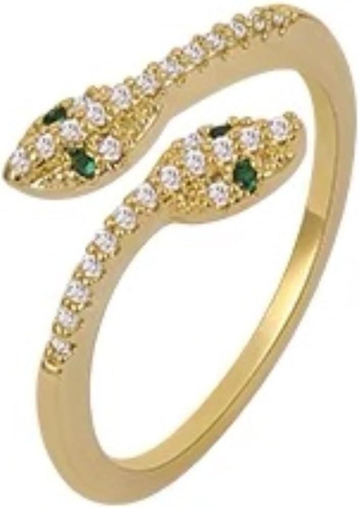 couple two-headed snake zircon gold ring; Emeralds adjustable opening men's/women's all-purpose j... | Amazon (US)