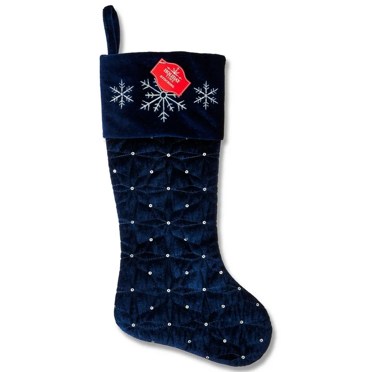 Quilted Velvet Christmas Stocking, Blue, 20", by Holiday Time | Walmart (US)