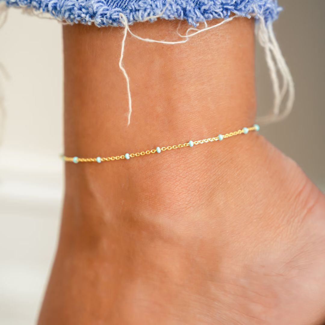 Turquoise Anklet Turquoise Ankle Bracelet Dainty Anklet - Etsy | Etsy (US)